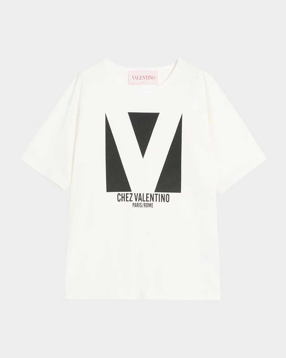 V-Logo Print Cotton Jersey T-Shirt